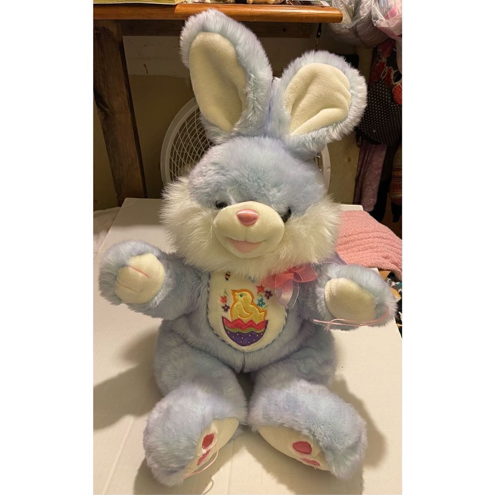 Vtg Dan Dee Collectors Choice Large 28” Purple Irredentist Bunny Rabbit w/ chick